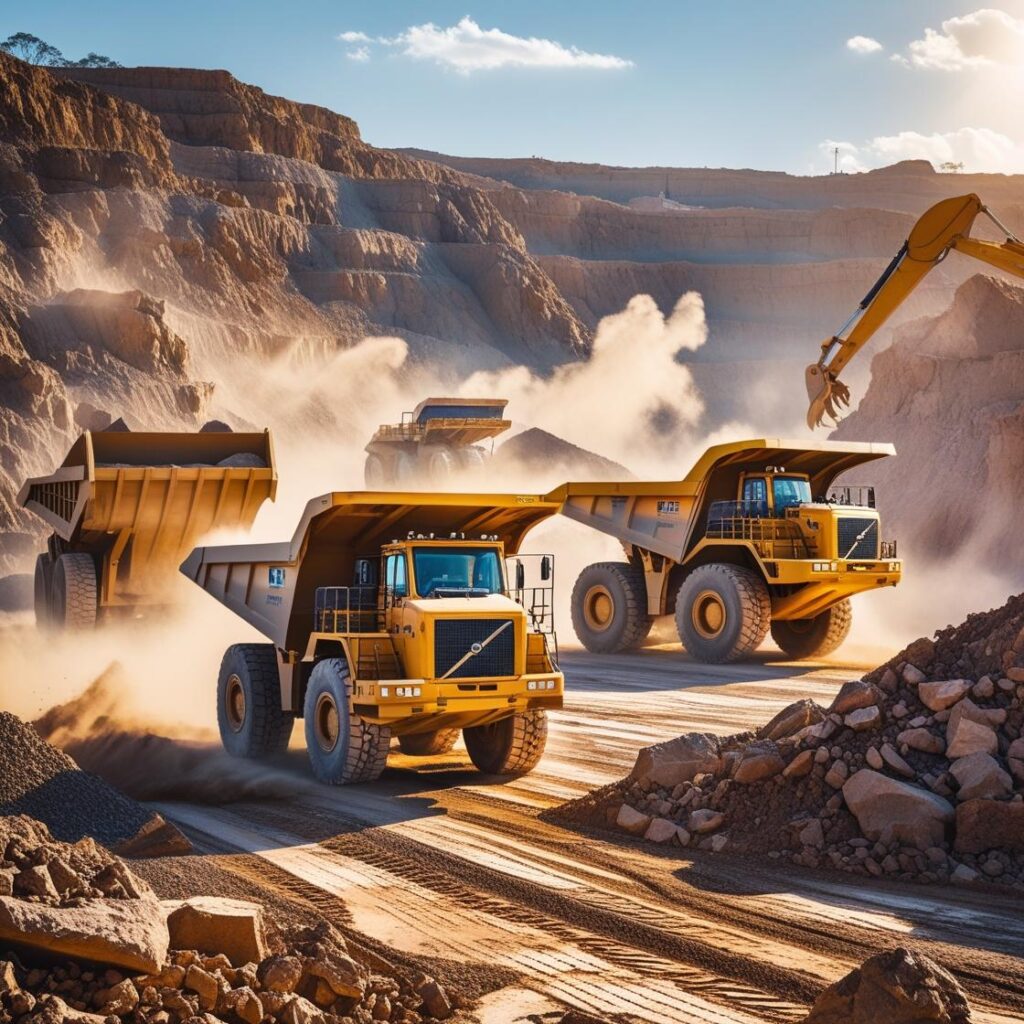 "Mining equipment operating at a large-scale oil and mining site"