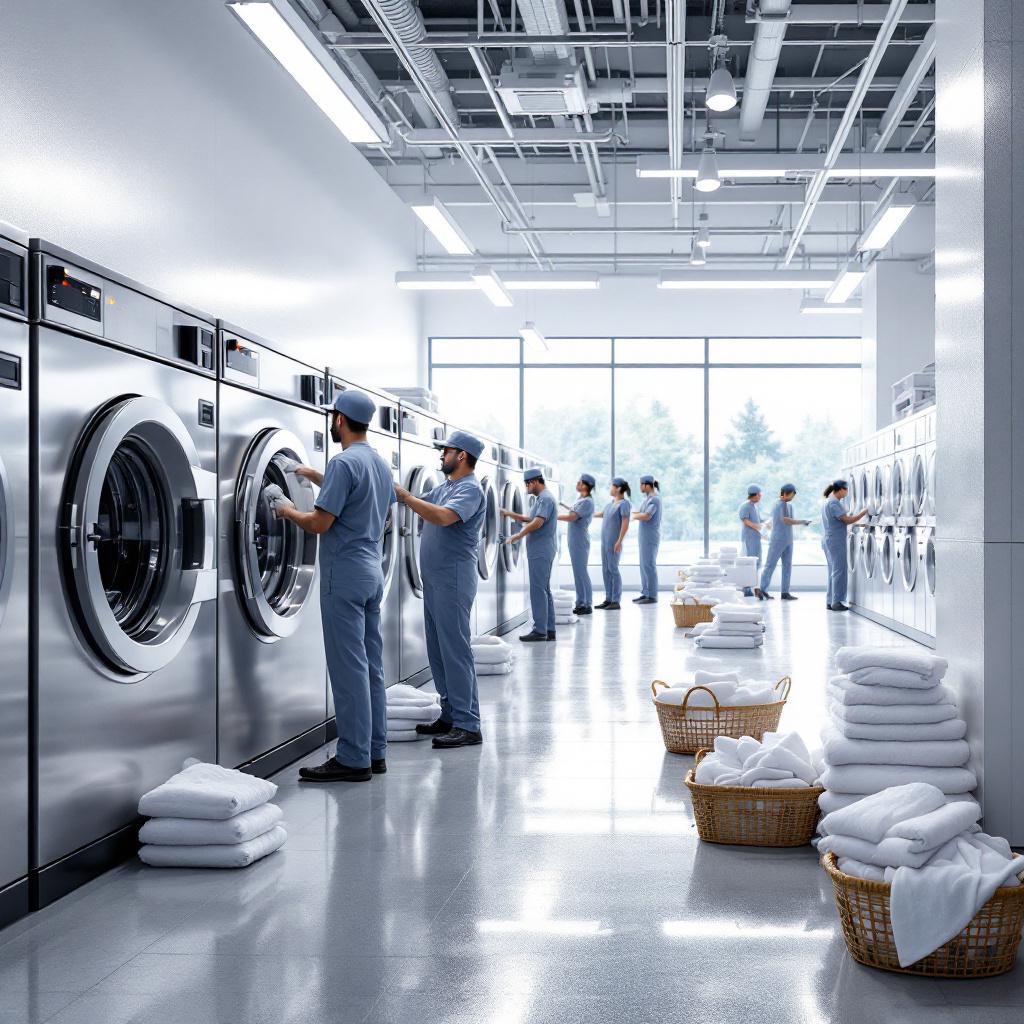 "Facilities management staff working in an industrial cleaning setup"